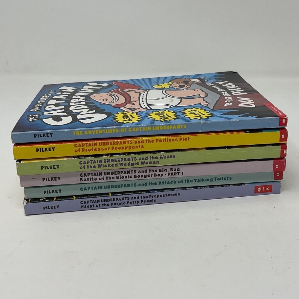 Captain Underpants Book Lot Dav Pilkey Scholastic Paperback 1 2 4 5 6 8 Set of 6
